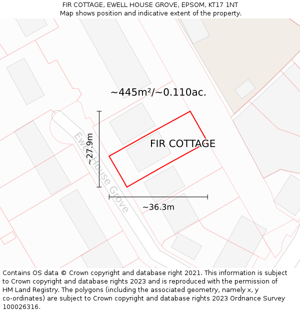 FIR COTTAGE, EWELL HOUSE GROVE, EPSOM, KT17 1NT: Plot and title map