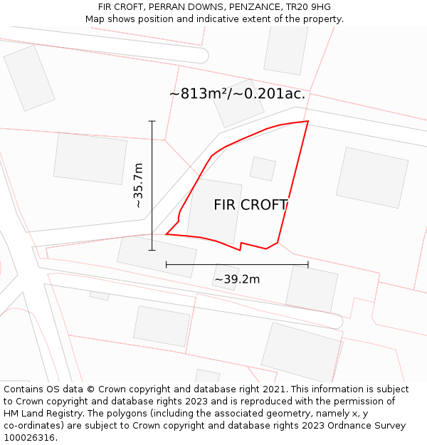 FIR CROFT, PERRAN DOWNS, PENZANCE, TR20 9HG: Plot and title map