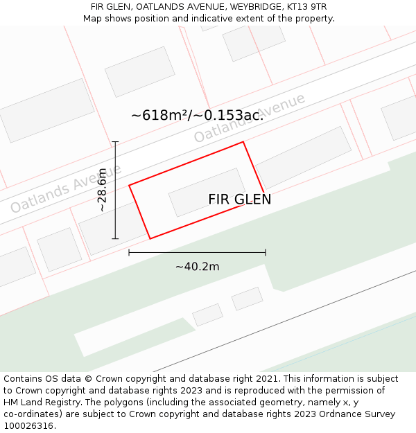 FIR GLEN, OATLANDS AVENUE, WEYBRIDGE, KT13 9TR: Plot and title map