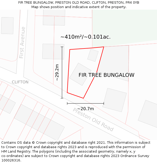 FIR TREE BUNGALOW, PRESTON OLD ROAD, CLIFTON, PRESTON, PR4 0YB: Plot and title map