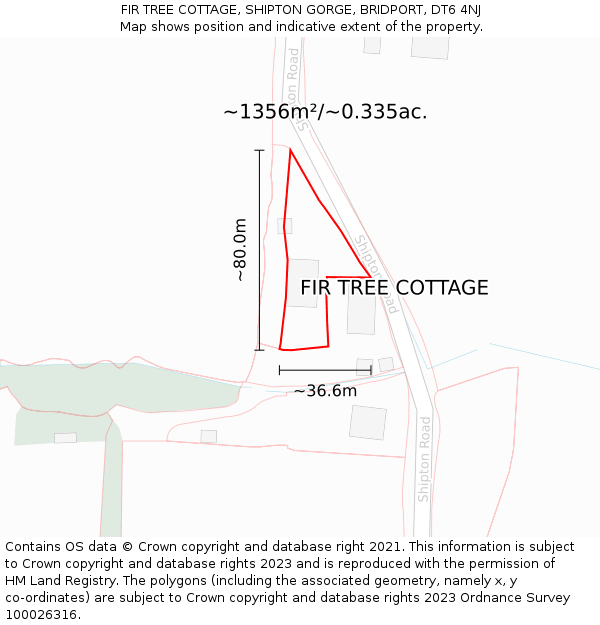 FIR TREE COTTAGE, SHIPTON GORGE, BRIDPORT, DT6 4NJ: Plot and title map