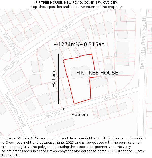 FIR TREE HOUSE, NEW ROAD, COVENTRY, CV6 2EP: Plot and title map