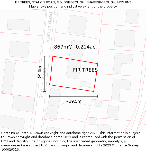 FIR TREES, STATION ROAD, GOLDSBOROUGH, KNARESBOROUGH, HG5 8NT: Plot and title map