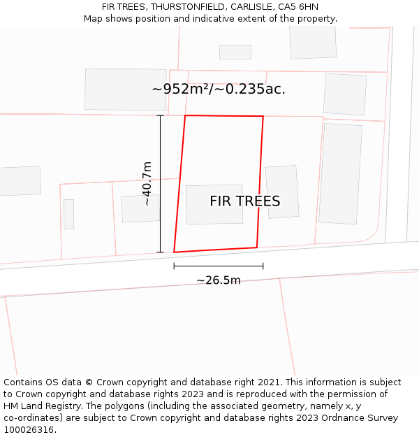 FIR TREES, THURSTONFIELD, CARLISLE, CA5 6HN: Plot and title map