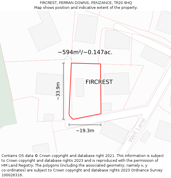 FIRCREST, PERRAN DOWNS, PENZANCE, TR20 9HQ: Plot and title map