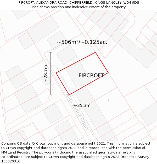 FIRCROFT, ALEXANDRA ROAD, CHIPPERFIELD, KINGS LANGLEY, WD4 9DS: Plot and title map