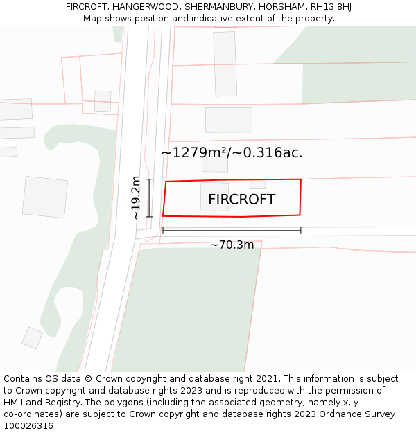 FIRCROFT, HANGERWOOD, SHERMANBURY, HORSHAM, RH13 8HJ: Plot and title map