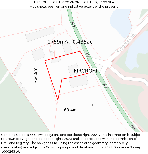 FIRCROFT, HORNEY COMMON, UCKFIELD, TN22 3EA: Plot and title map