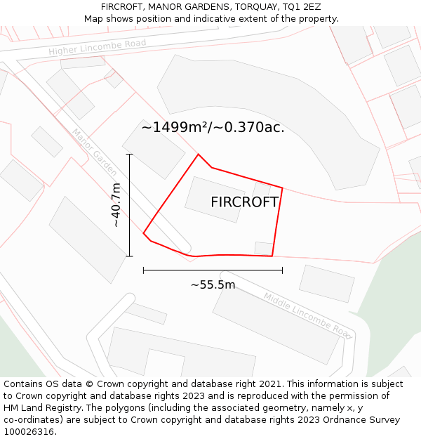 FIRCROFT, MANOR GARDENS, TORQUAY, TQ1 2EZ: Plot and title map