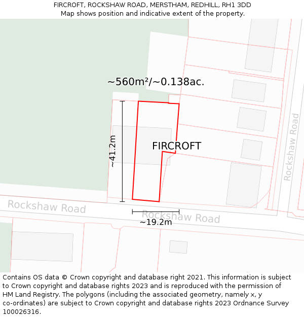 FIRCROFT, ROCKSHAW ROAD, MERSTHAM, REDHILL, RH1 3DD: Plot and title map