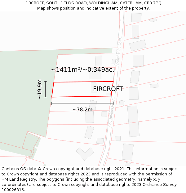 FIRCROFT, SOUTHFIELDS ROAD, WOLDINGHAM, CATERHAM, CR3 7BQ: Plot and title map