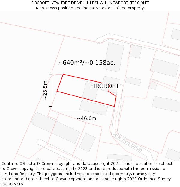 FIRCROFT, YEW TREE DRIVE, LILLESHALL, NEWPORT, TF10 9HZ: Plot and title map