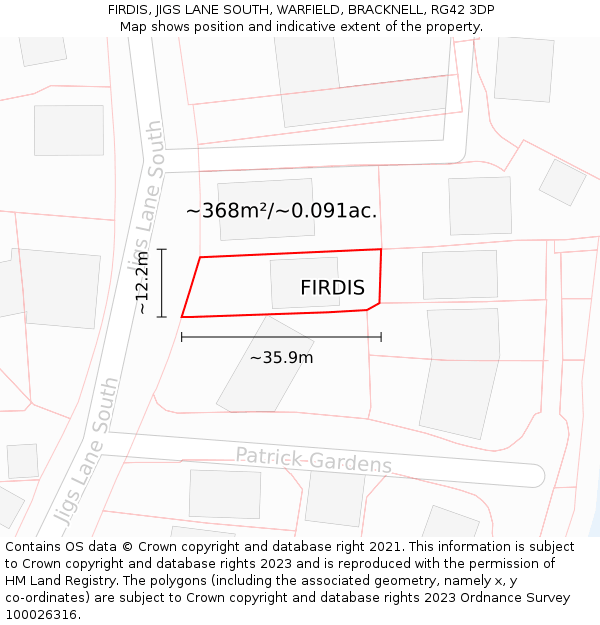 FIRDIS, JIGS LANE SOUTH, WARFIELD, BRACKNELL, RG42 3DP: Plot and title map