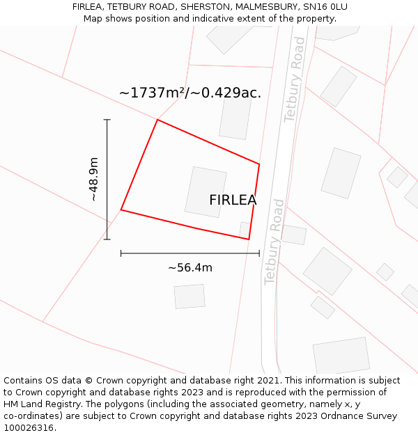 FIRLEA, TETBURY ROAD, SHERSTON, MALMESBURY, SN16 0LU: Plot and title map