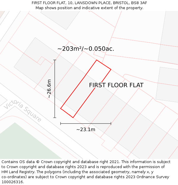 FIRST FLOOR FLAT, 10, LANSDOWN PLACE, BRISTOL, BS8 3AF: Plot and title map