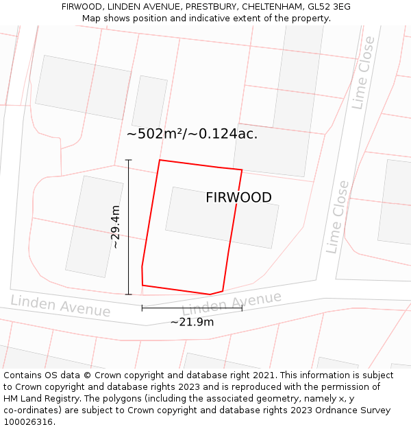 FIRWOOD, LINDEN AVENUE, PRESTBURY, CHELTENHAM, GL52 3EG: Plot and title map