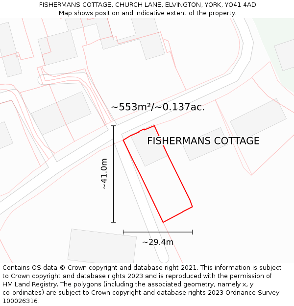 FISHERMANS COTTAGE, CHURCH LANE, ELVINGTON, YORK, YO41 4AD: Plot and title map