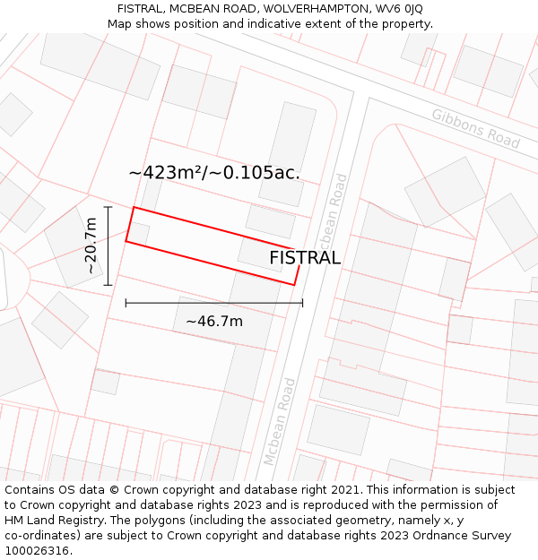 FISTRAL, MCBEAN ROAD, WOLVERHAMPTON, WV6 0JQ: Plot and title map
