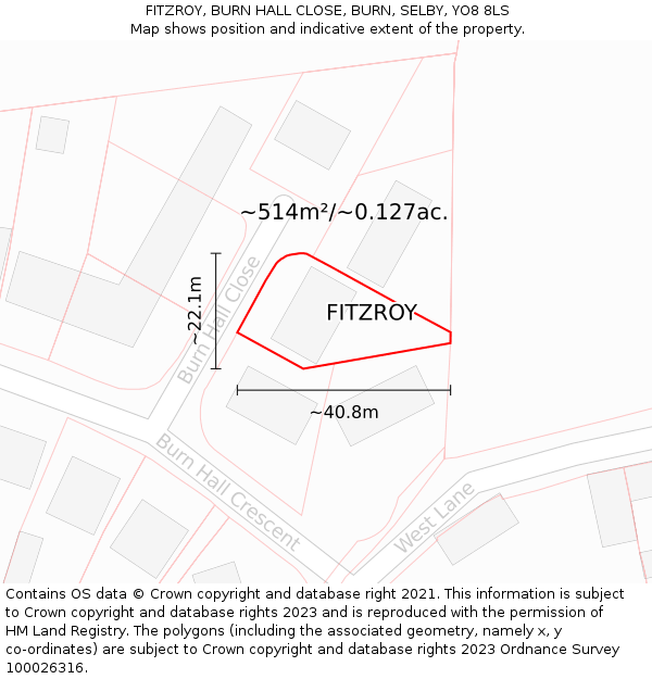 FITZROY, BURN HALL CLOSE, BURN, SELBY, YO8 8LS: Plot and title map