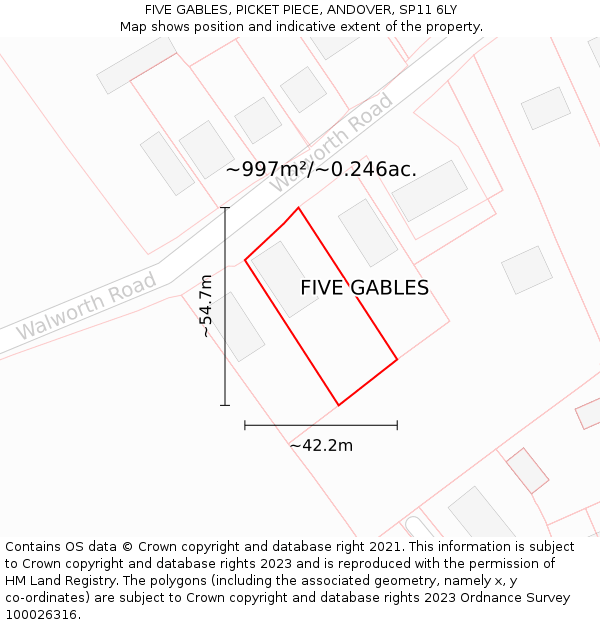 FIVE GABLES, PICKET PIECE, ANDOVER, SP11 6LY: Plot and title map