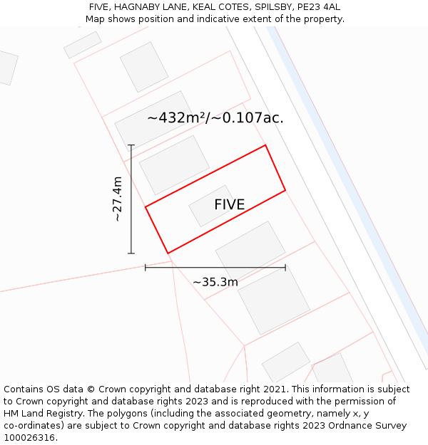 FIVE, HAGNABY LANE, KEAL COTES, SPILSBY, PE23 4AL: Plot and title map