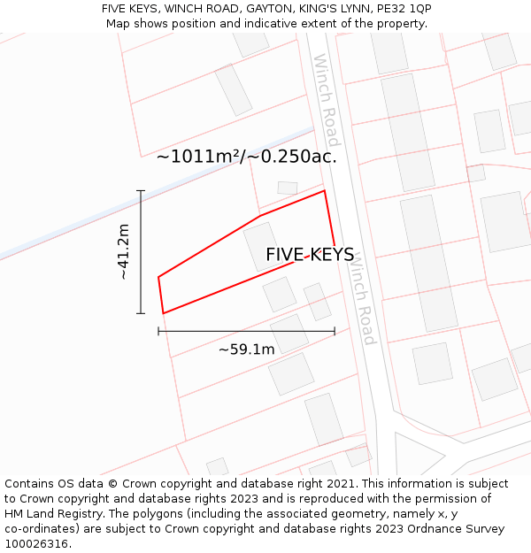 FIVE KEYS, WINCH ROAD, GAYTON, KING'S LYNN, PE32 1QP: Plot and title map