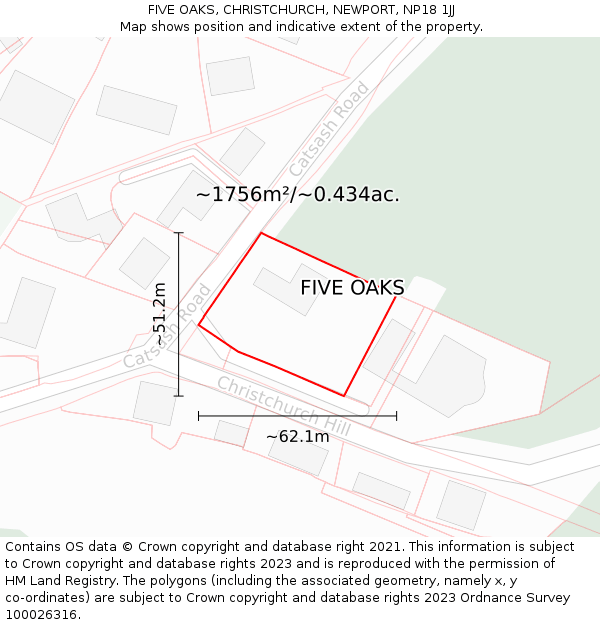 FIVE OAKS, CHRISTCHURCH, NEWPORT, NP18 1JJ: Plot and title map