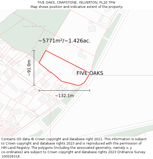 FIVE OAKS, CRAPSTONE, YELVERTON, PL20 7PW: Plot and title map