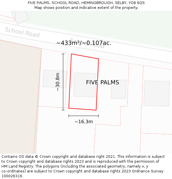 FIVE PALMS, SCHOOL ROAD, HEMINGBROUGH, SELBY, YO8 6QS: Plot and title map