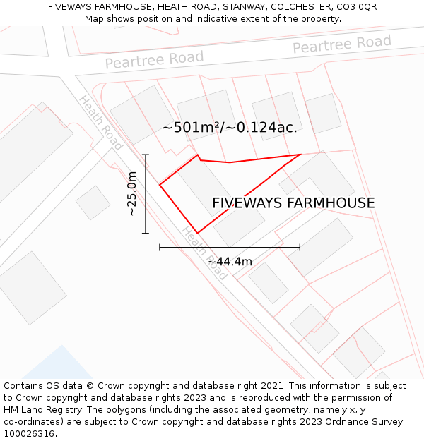 FIVEWAYS FARMHOUSE, HEATH ROAD, STANWAY, COLCHESTER, CO3 0QR: Plot and title map