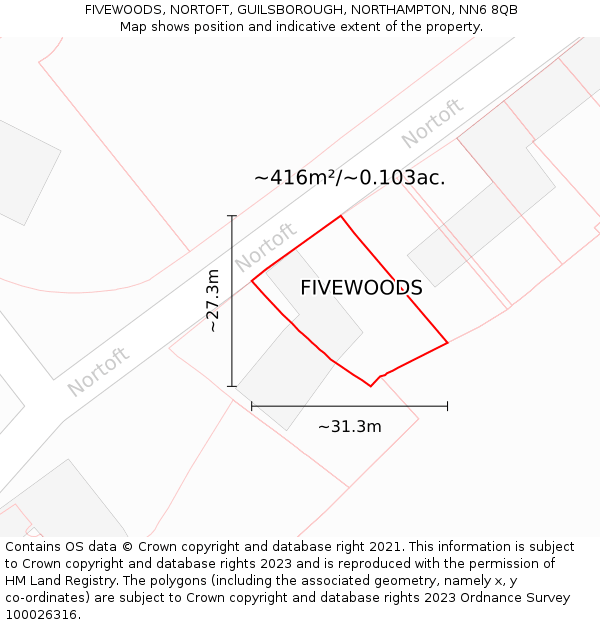 FIVEWOODS, NORTOFT, GUILSBOROUGH, NORTHAMPTON, NN6 8QB: Plot and title map