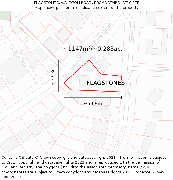 FLAGSTONES, WALDRON ROAD, BROADSTAIRS, CT10 1TB: Plot and title map