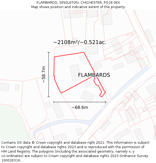 FLAMBARDS, SINGLETON, CHICHESTER, PO18 0EX: Plot and title map