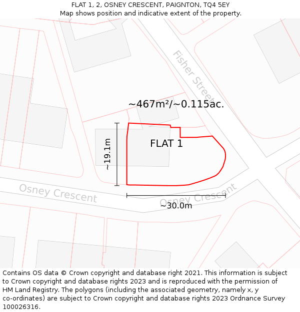 FLAT 1, 2, OSNEY CRESCENT, PAIGNTON, TQ4 5EY: Plot and title map