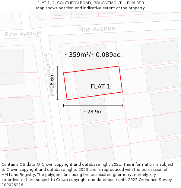 FLAT 1, 2, SOUTHERN ROAD, BOURNEMOUTH, BH6 3SR: Plot and title map