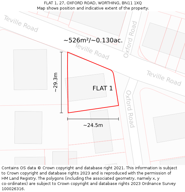 FLAT 1, 27, OXFORD ROAD, WORTHING, BN11 1XQ: Plot and title map