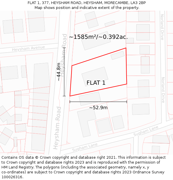 FLAT 1, 377, HEYSHAM ROAD, HEYSHAM, MORECAMBE, LA3 2BP: Plot and title map