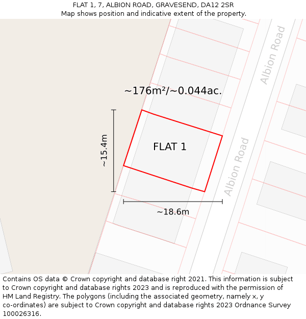 FLAT 1, 7, ALBION ROAD, GRAVESEND, DA12 2SR: Plot and title map