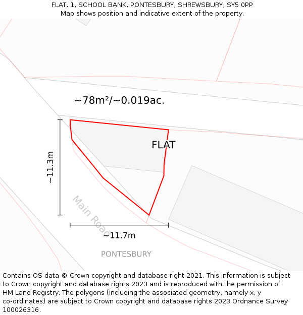 FLAT, 1, SCHOOL BANK, PONTESBURY, SHREWSBURY, SY5 0PP: Plot and title map