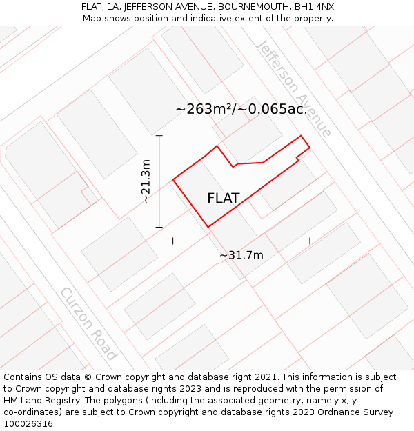 FLAT, 1A, JEFFERSON AVENUE, BOURNEMOUTH, BH1 4NX: Plot and title map