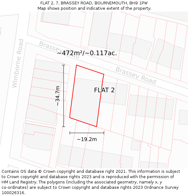 FLAT 2, 7, BRASSEY ROAD, BOURNEMOUTH, BH9 1PW: Plot and title map