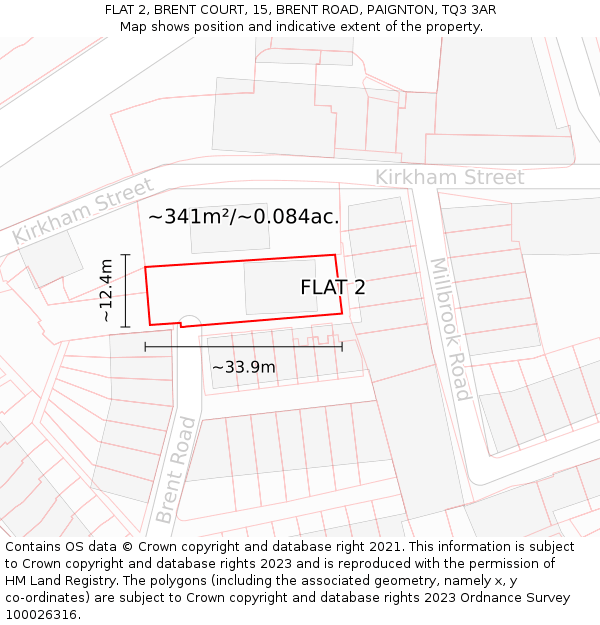 FLAT 2, BRENT COURT, 15, BRENT ROAD, PAIGNTON, TQ3 3AR: Plot and title map