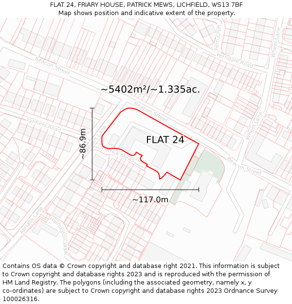 FLAT 24, FRIARY HOUSE, PATRICK MEWS, LICHFIELD, WS13 7BF: Plot and title map