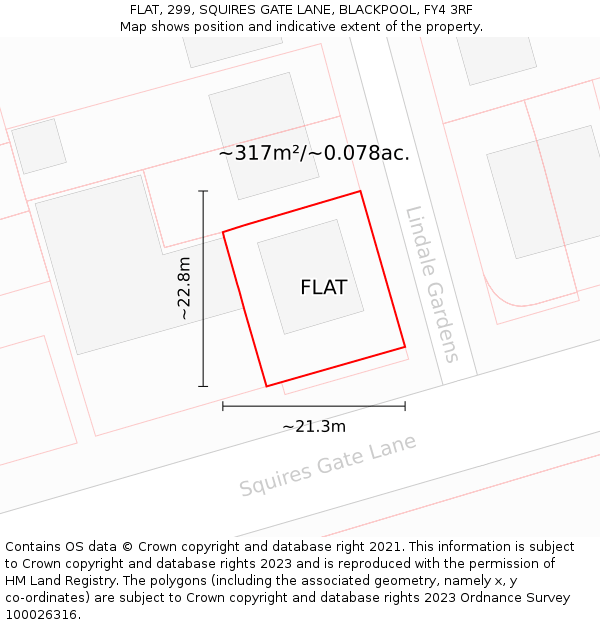 FLAT, 299, SQUIRES GATE LANE, BLACKPOOL, FY4 3RF: Plot and title map