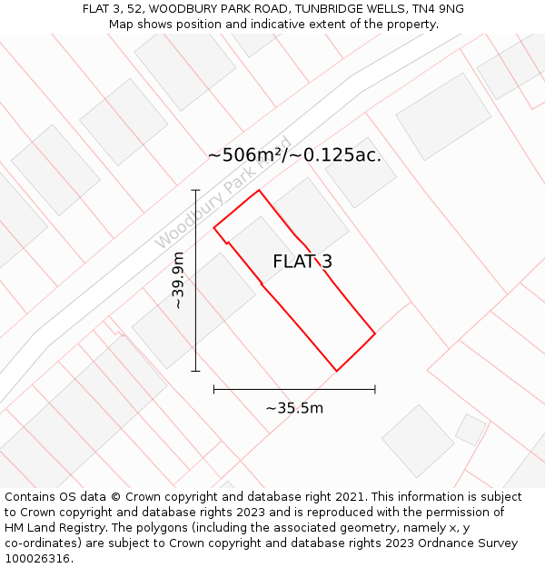 FLAT 3, 52, WOODBURY PARK ROAD, TUNBRIDGE WELLS, TN4 9NG: Plot and title map