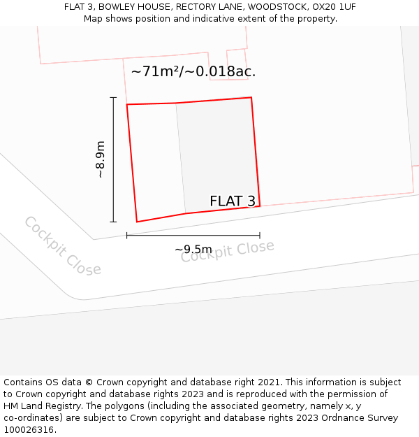 FLAT 3, BOWLEY HOUSE, RECTORY LANE, WOODSTOCK, OX20 1UF: Plot and title map