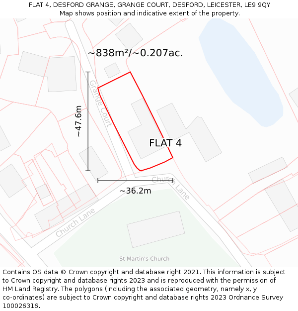 FLAT 4, DESFORD GRANGE, GRANGE COURT, DESFORD, LEICESTER, LE9 9QY: Plot and title map
