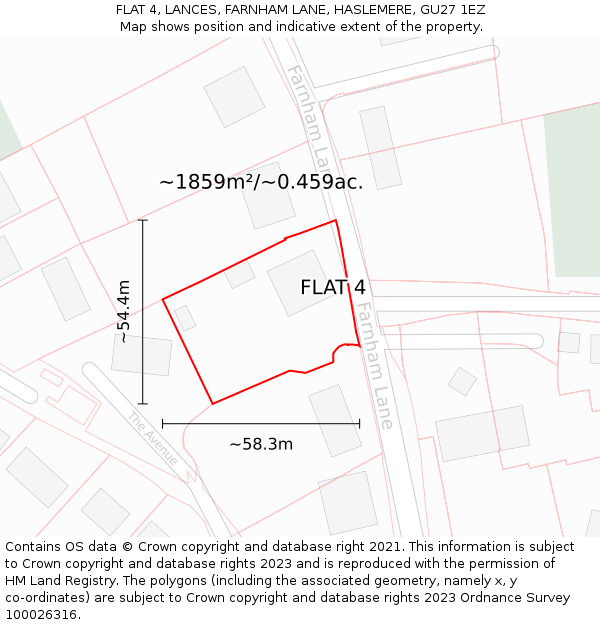 FLAT 4, LANCES, FARNHAM LANE, HASLEMERE, GU27 1EZ: Plot and title map