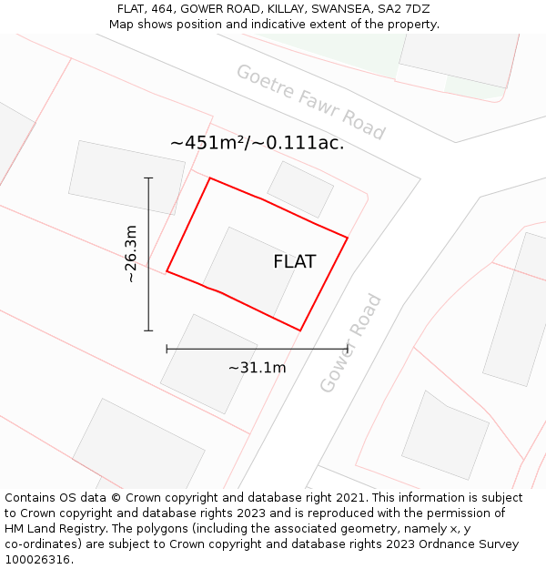 FLAT, 464, GOWER ROAD, KILLAY, SWANSEA, SA2 7DZ: Plot and title map
