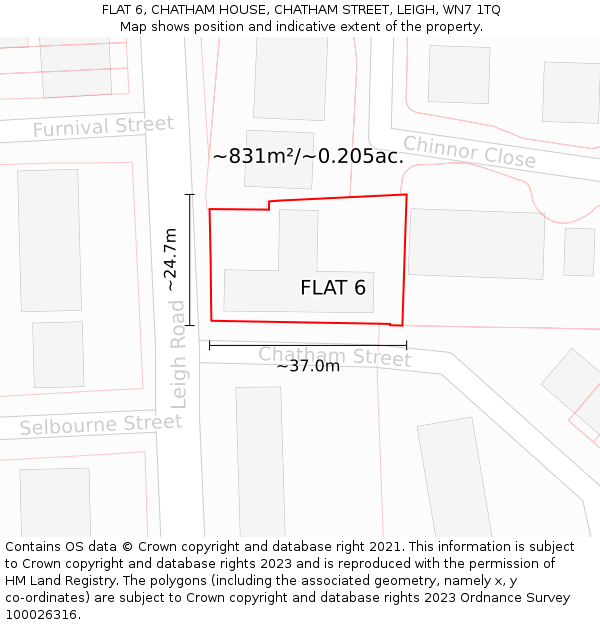 FLAT 6, CHATHAM HOUSE, CHATHAM STREET, LEIGH, WN7 1TQ: Plot and title map
